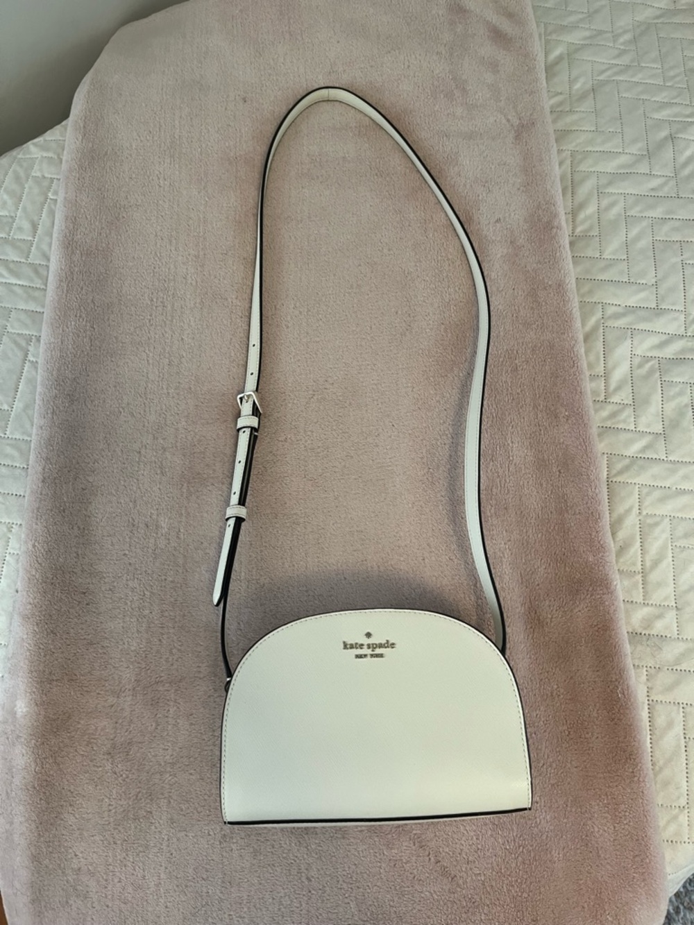 kate spade White Saffiano Dome Crossbody with Contrast Edge